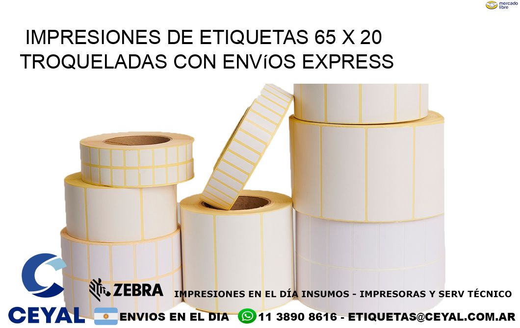 Impresiones de etiquetas 65 x 20 troqueladas con envíos express