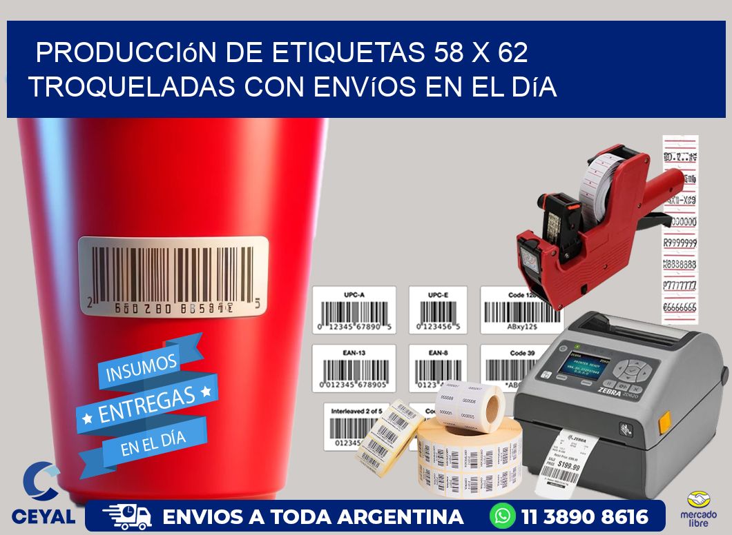 Producción de etiquetas 58 x 62 troqueladas con envíos en el día