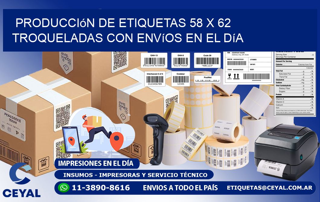 Producción de etiquetas 58 x 62 troqueladas con envíos en el día