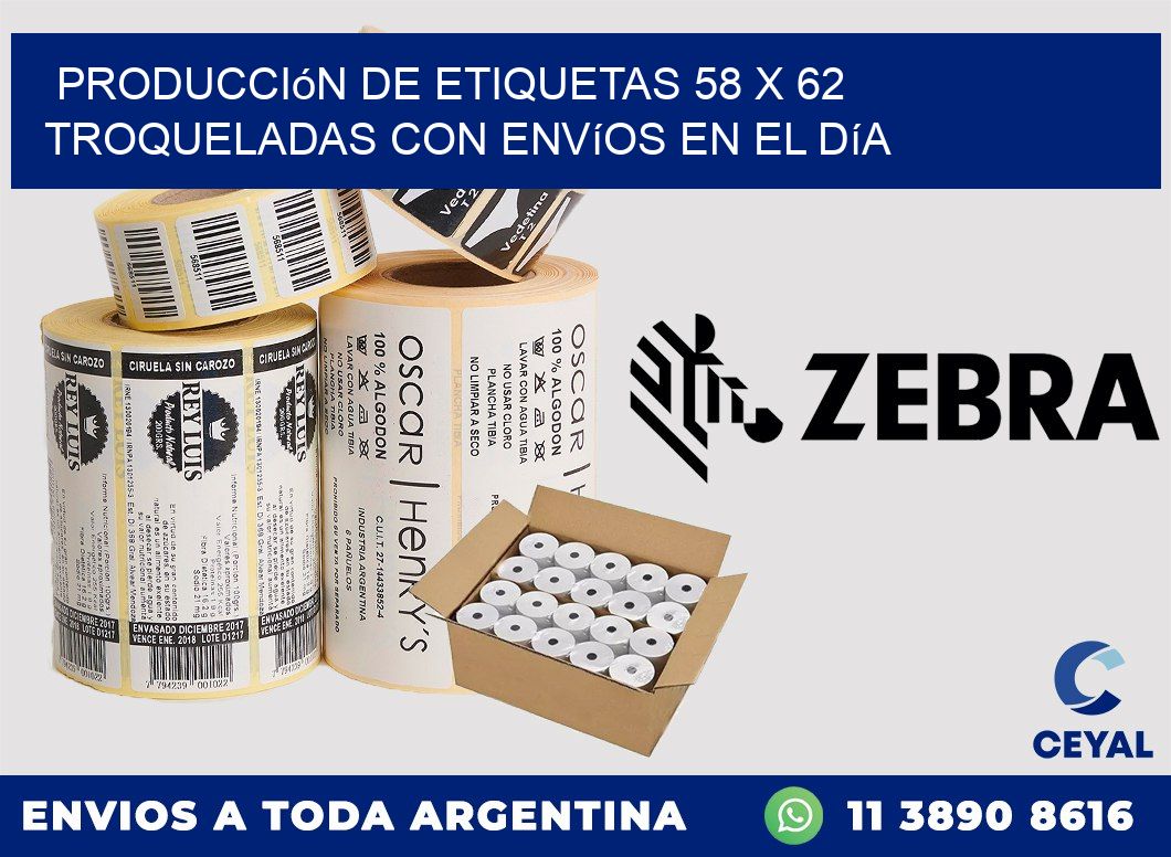 Producción de etiquetas 58 x 62 troqueladas con envíos en el día