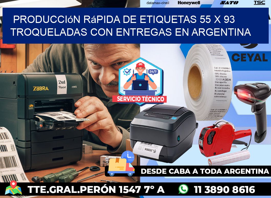 Producción rápida de etiquetas 55 x 93 troqueladas con entregas en Argentina