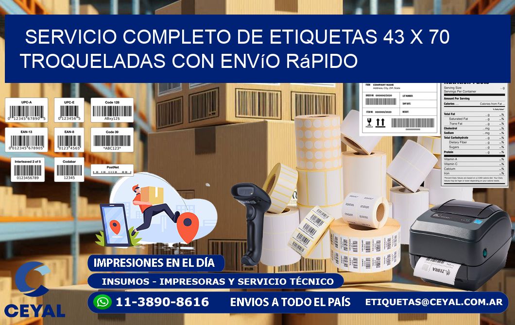 Servicio completo de etiquetas 43 x 70 troqueladas con envío rápido