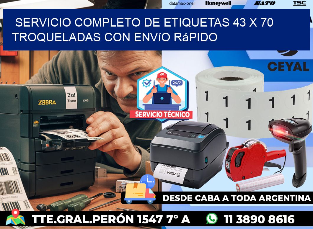 Servicio completo de etiquetas 43 x 70 troqueladas con envío rápido