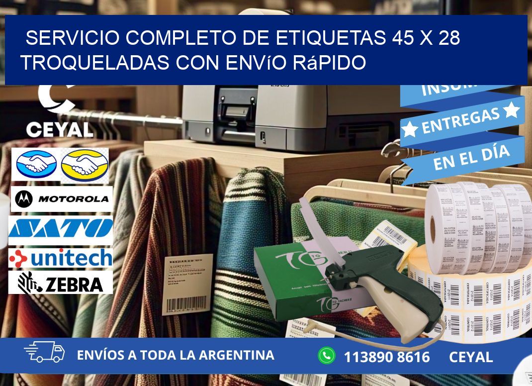 Servicio completo de etiquetas 45 x 28 troqueladas con envío rápido