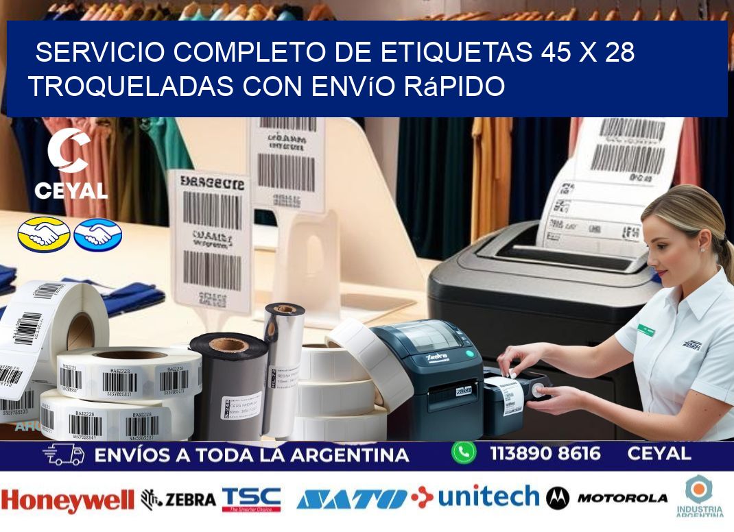 Servicio completo de etiquetas 45 x 28 troqueladas con envío rápido