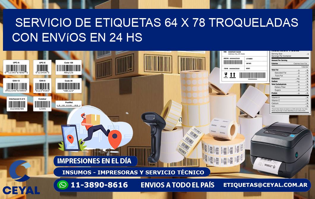 Servicio de etiquetas 64 x 78 troqueladas con envíos en 24 hs