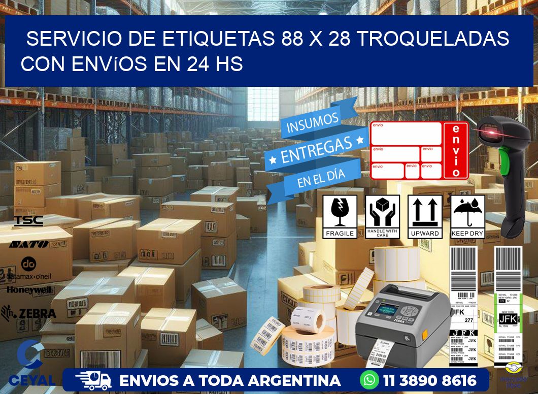 Servicio de etiquetas 88 x 28 troqueladas con envíos en 24 hs