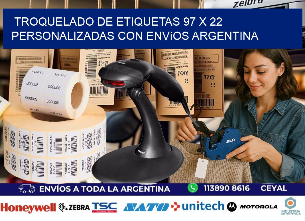 Troquelado de etiquetas 97 x 22 personalizadas con envíos Argentina