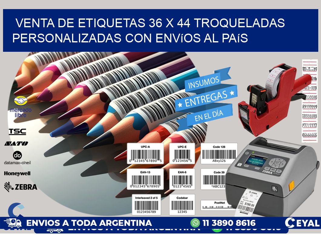 Venta de etiquetas 36 x 44 troqueladas personalizadas con envíos al país