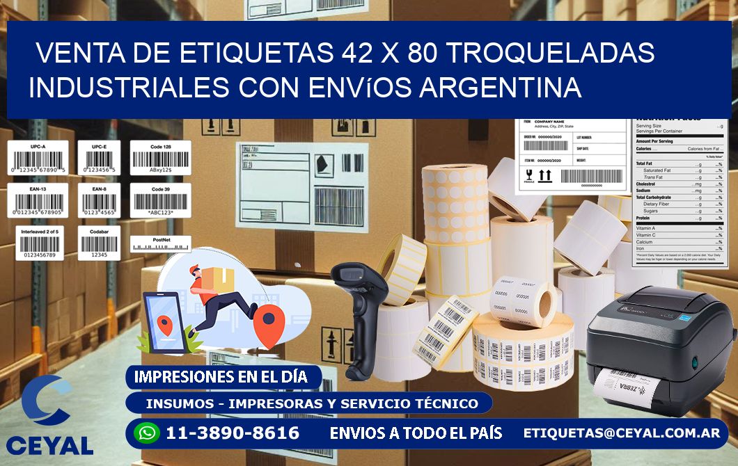 Venta de etiquetas 42 x 80 troqueladas industriales con envíos Argentina