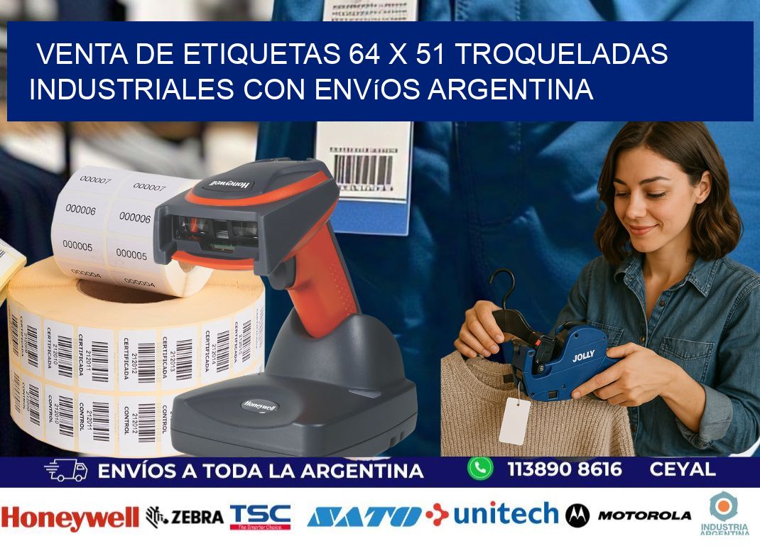 Venta de etiquetas 64 x 51 troqueladas industriales con envíos Argentina