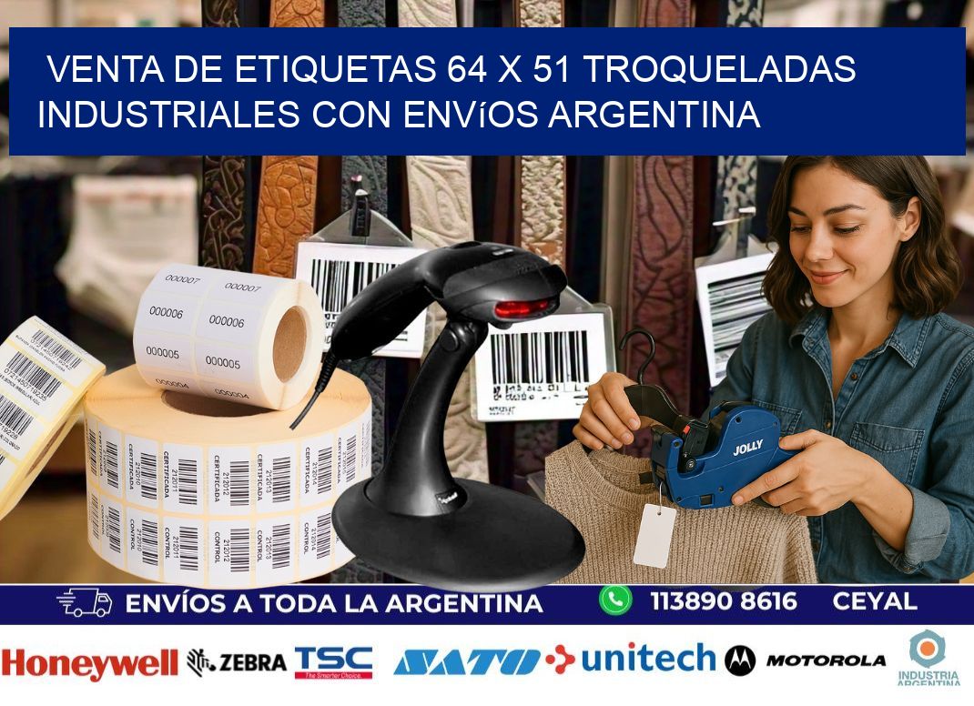 Venta de etiquetas 64 x 51 troqueladas industriales con envíos Argentina