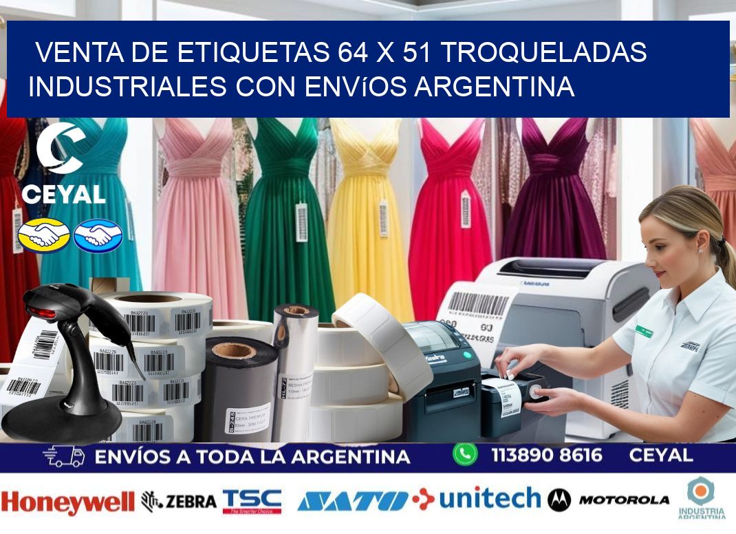 Venta de etiquetas 64 x 51 troqueladas industriales con envíos Argentina