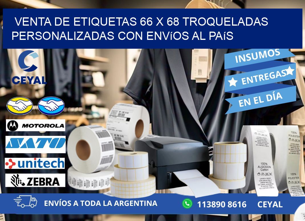 Venta de etiquetas 66 x 68 troqueladas personalizadas con envíos al país