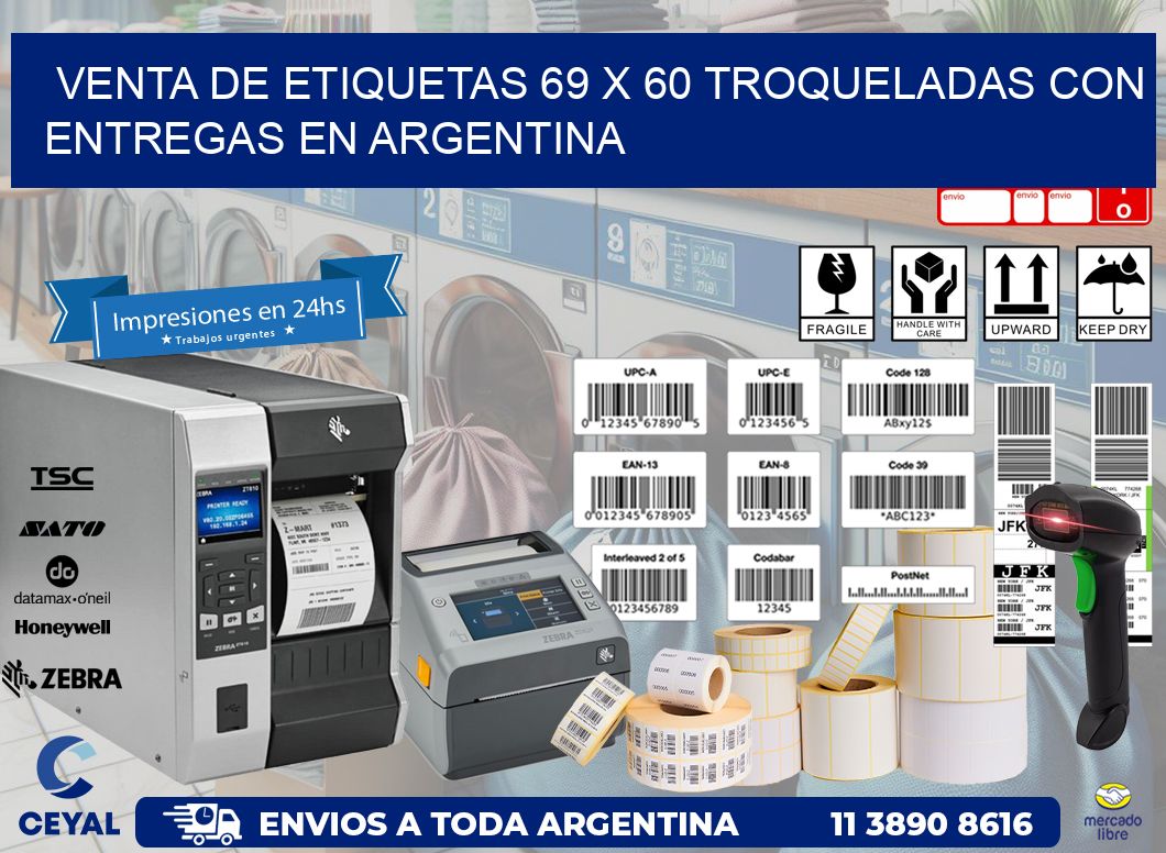 Venta de etiquetas 69 x 60 troqueladas con entregas en Argentina