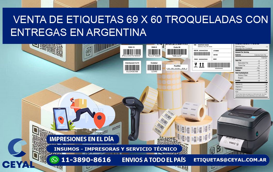Venta de etiquetas 69 x 60 troqueladas con entregas en Argentina