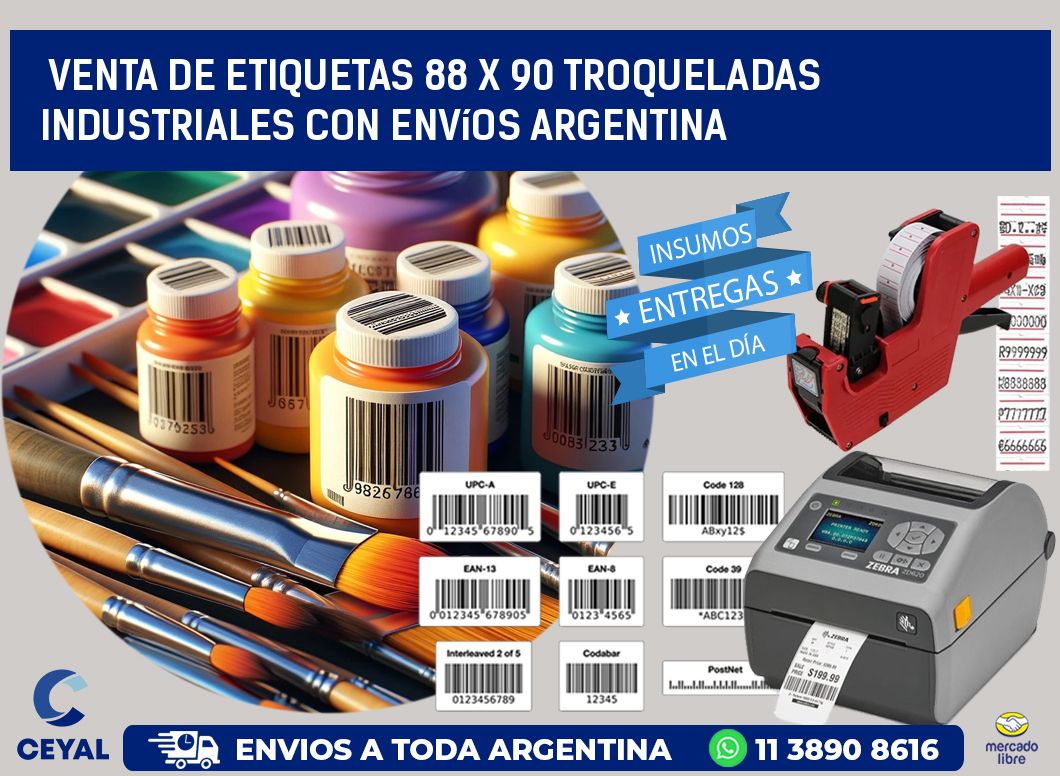 Venta de etiquetas 88 x 90 troqueladas industriales con envíos Argentina