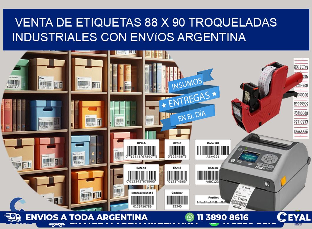 Venta de etiquetas 88 x 90 troqueladas industriales con envíos Argentina