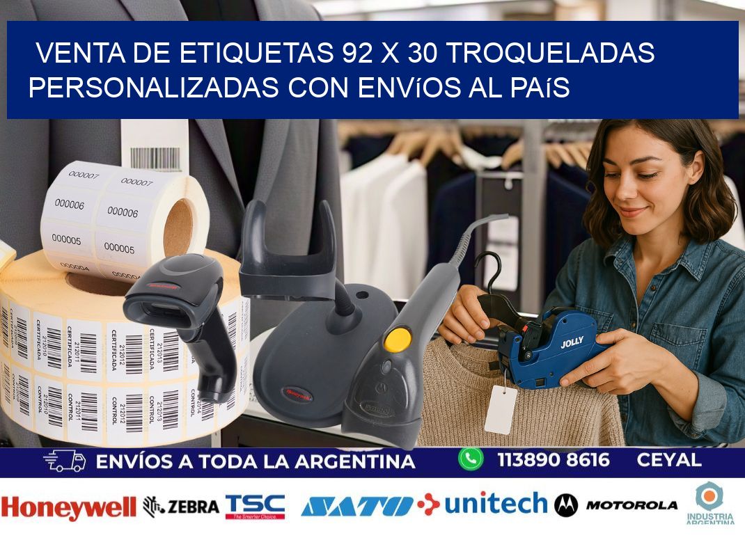 Venta de etiquetas 92 x 30 troqueladas personalizadas con envíos al país