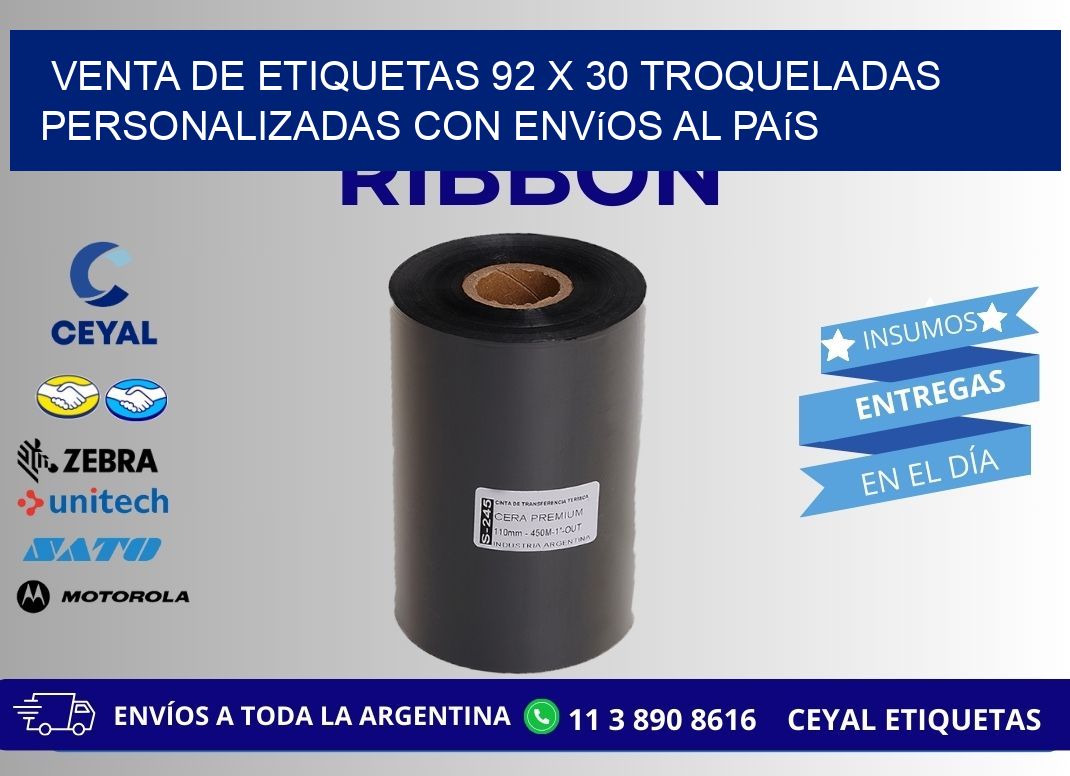 Venta de etiquetas 92 x 30 troqueladas personalizadas con envíos al país