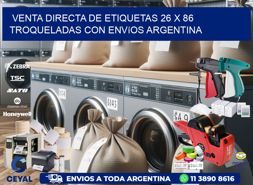 Venta directa de etiquetas 26 x 86 troqueladas con envíos Argentina