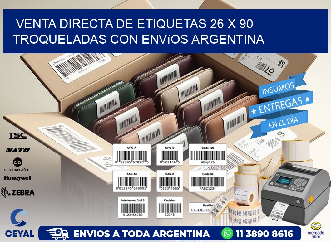 Venta directa de etiquetas 26 x 90 troqueladas con envíos Argentina