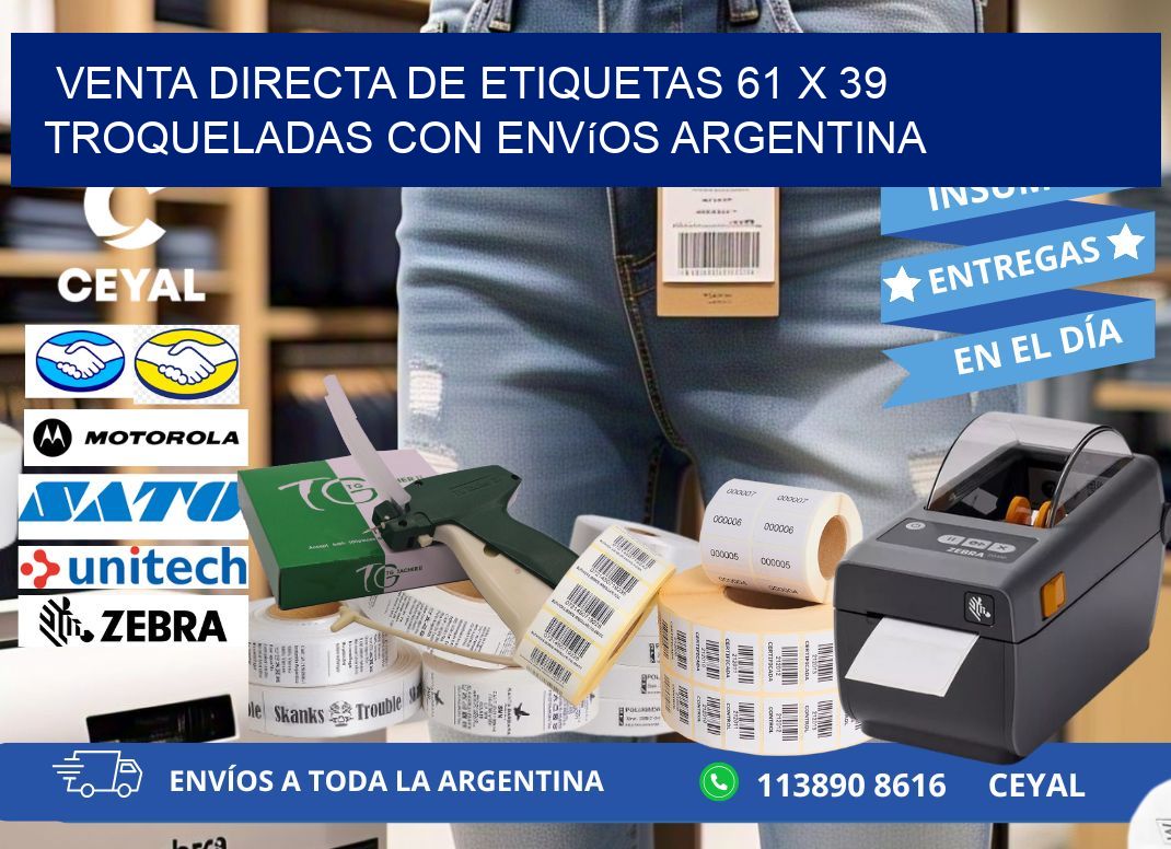Venta directa de etiquetas 61 x 39 troqueladas con envíos Argentina