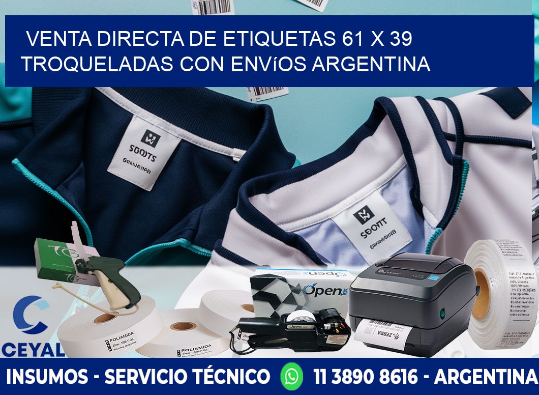 Venta directa de etiquetas 61 x 39 troqueladas con envíos Argentina