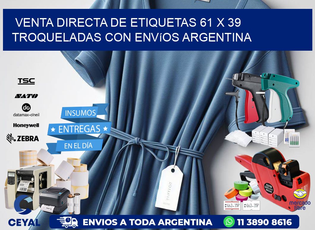 Venta directa de etiquetas 61 x 39 troqueladas con envíos Argentina