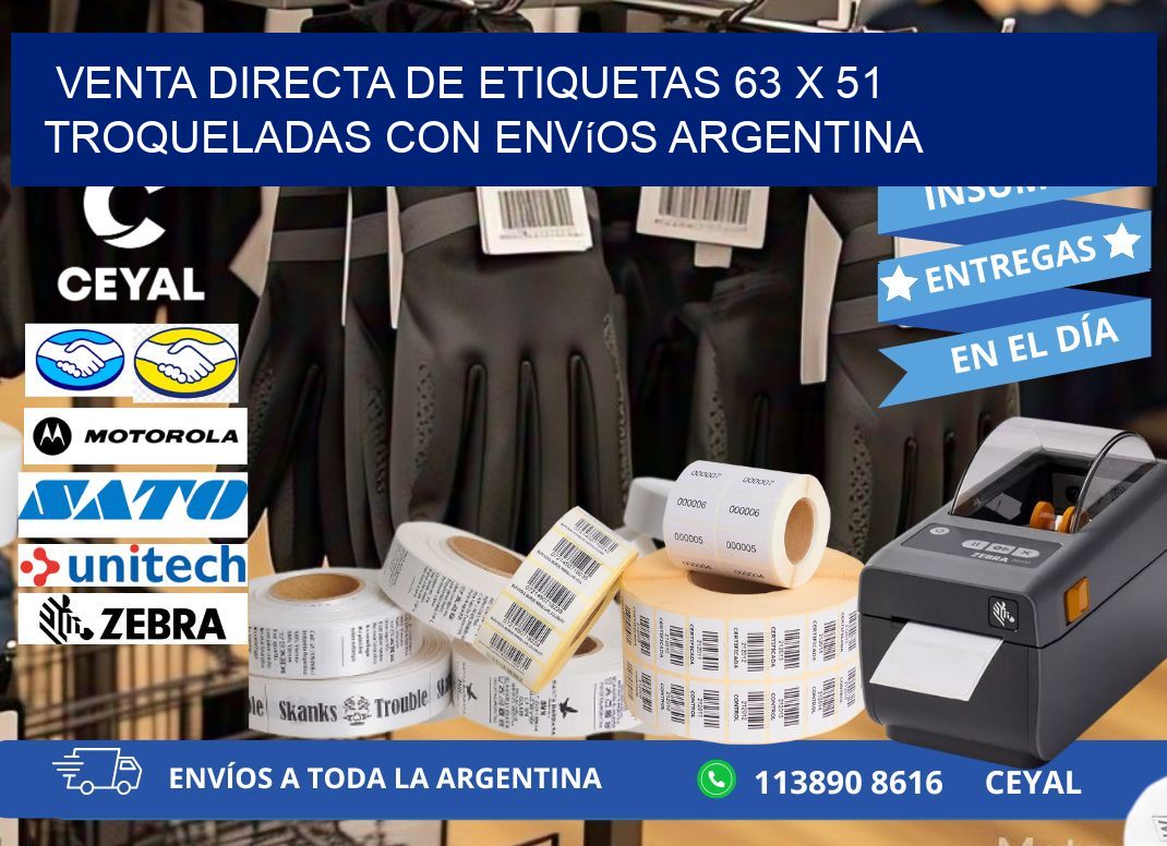 Venta directa de etiquetas 63 x 51 troqueladas con envíos Argentina