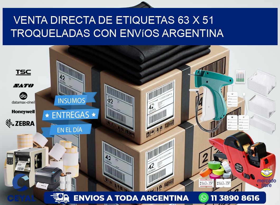 Venta directa de etiquetas 63 x 51 troqueladas con envíos Argentina
