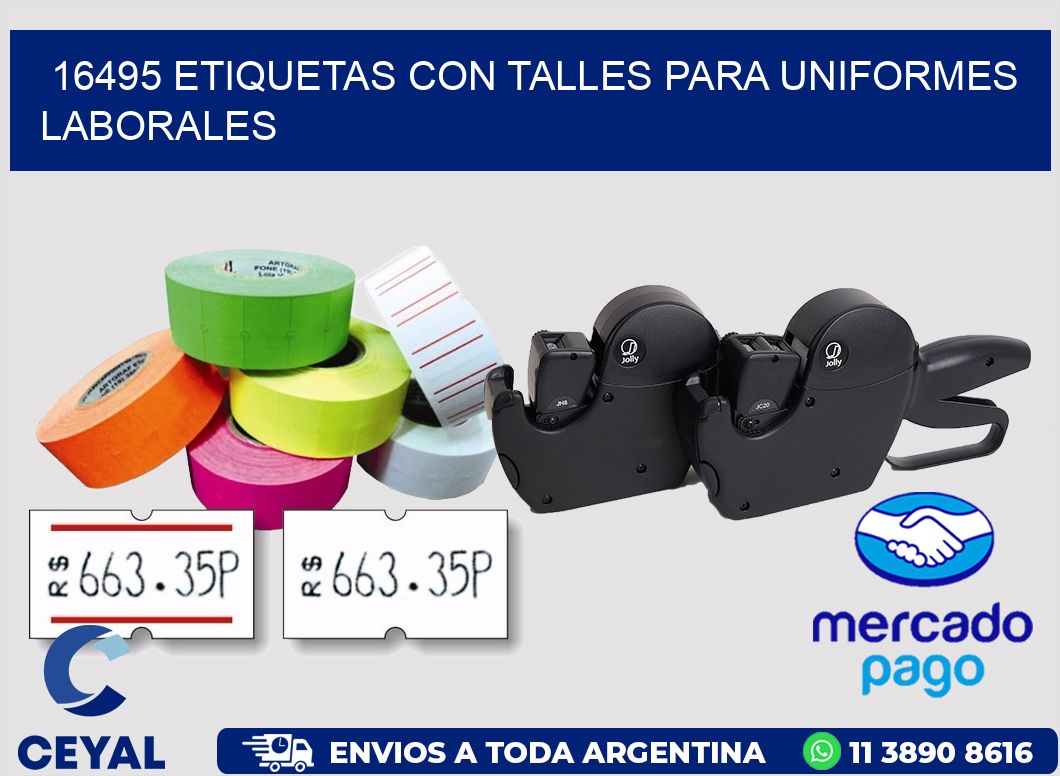 16495 etiquetas con talles para uniformes laborales
