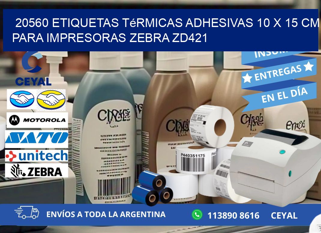 20560 Etiquetas Térmicas Adhesivas 10 x 15 cm para Impresoras Zebra ZD421
