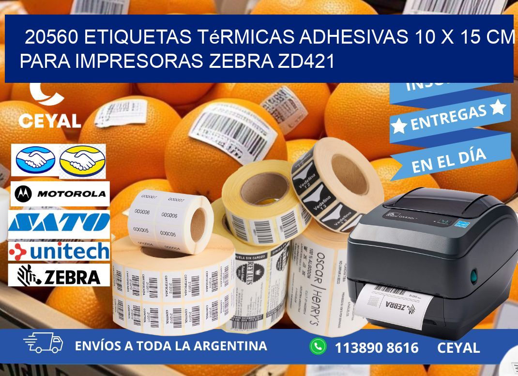 20560 Etiquetas Térmicas Adhesivas 10 x 15 cm para Impresoras Zebra ZD421