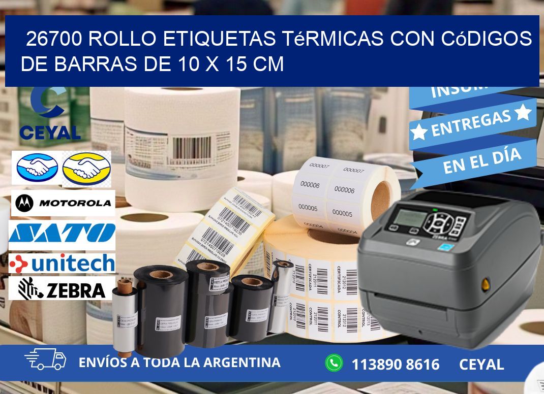 26700 Rollo etiquetas térmicas con Códigos de Barras de 10 x 15 cm
