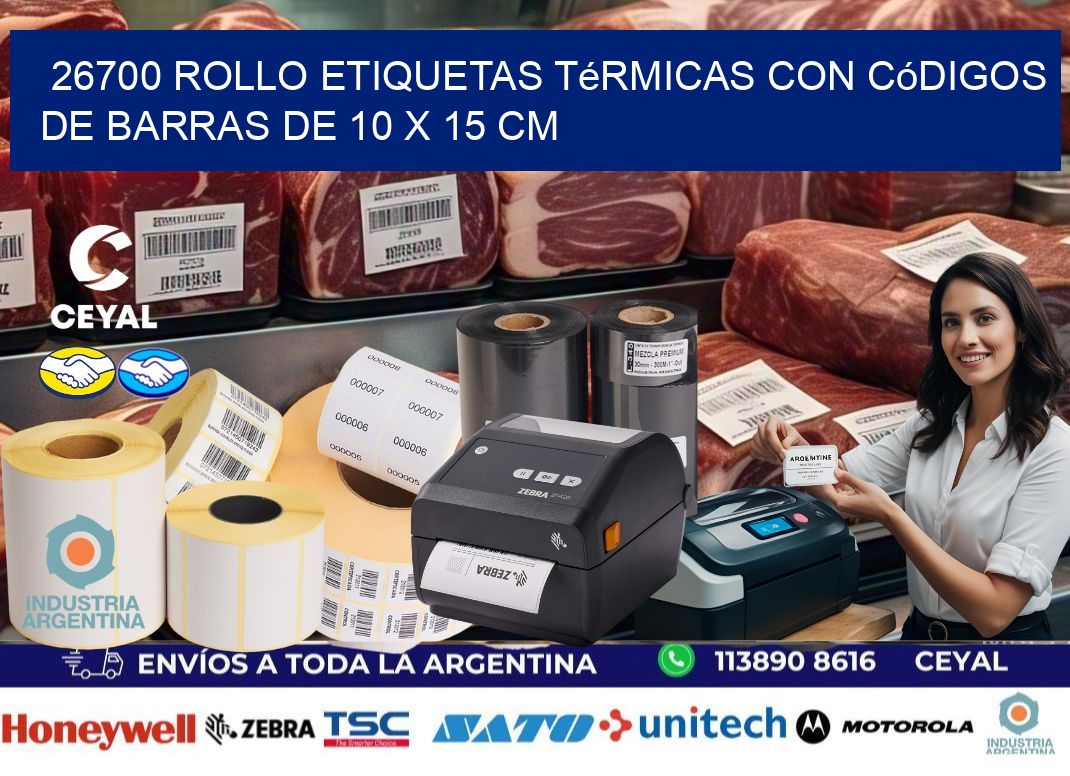 26700 Rollo etiquetas térmicas con Códigos de Barras de 10 x 15 cm