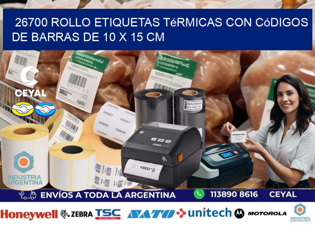 26700 Rollo etiquetas térmicas con Códigos de Barras de 10 x 15 cm