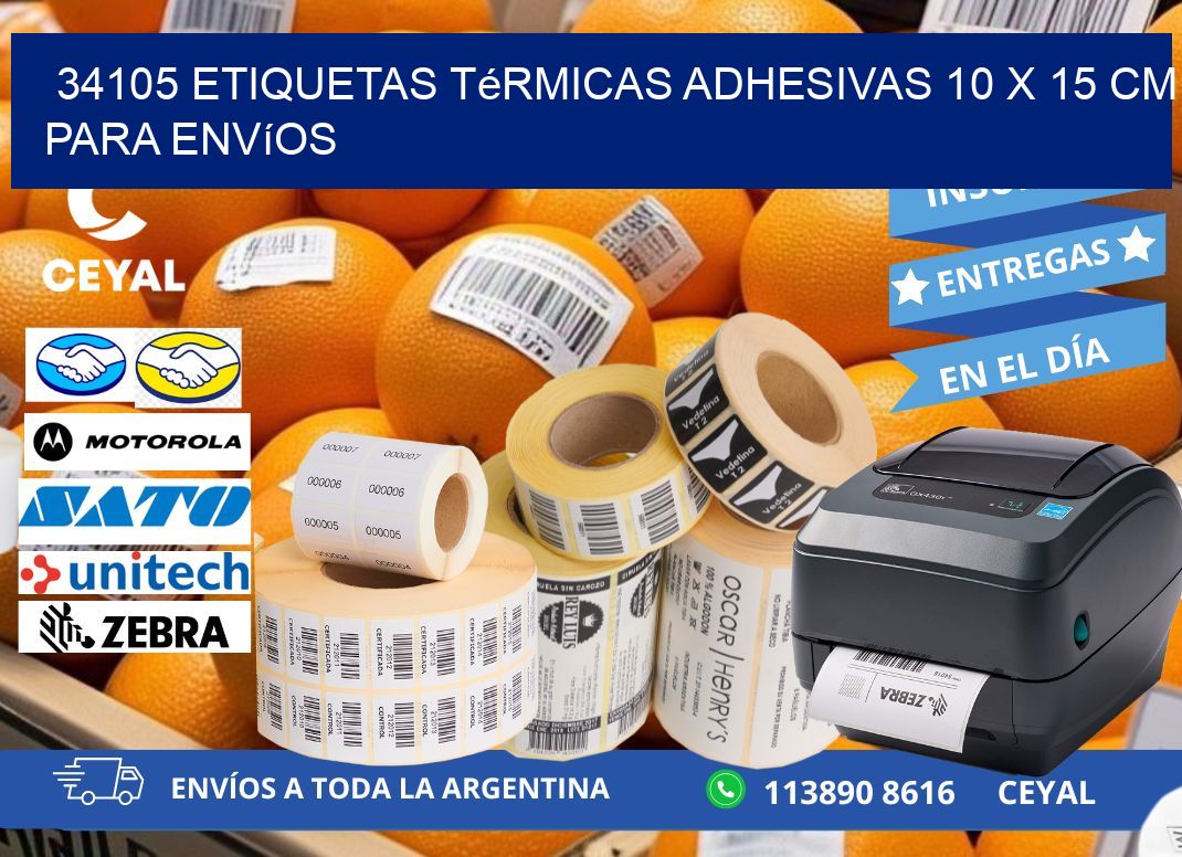 34105 Etiquetas Térmicas Adhesivas 10 x 15 cm para Envíos