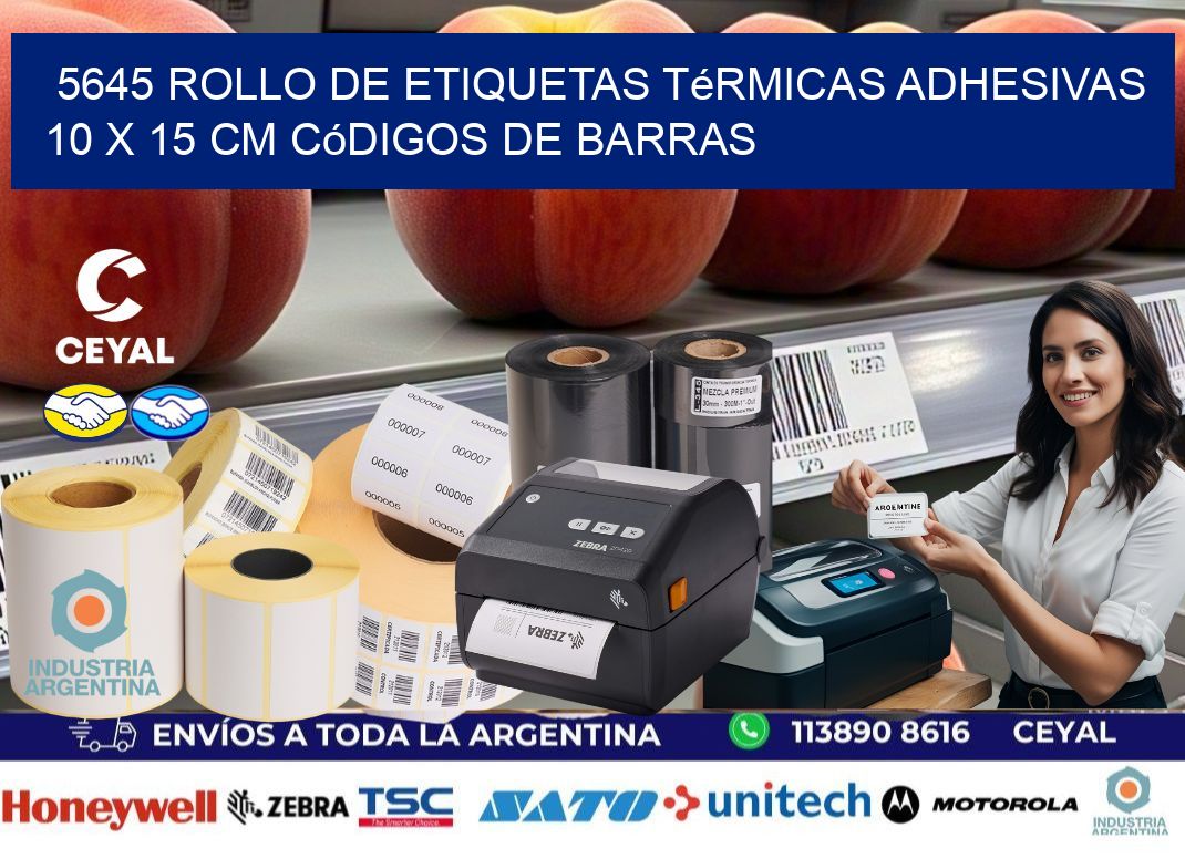 5645 Rollo de Etiquetas Térmicas Adhesivas 10 x 15 cm Códigos de Barras