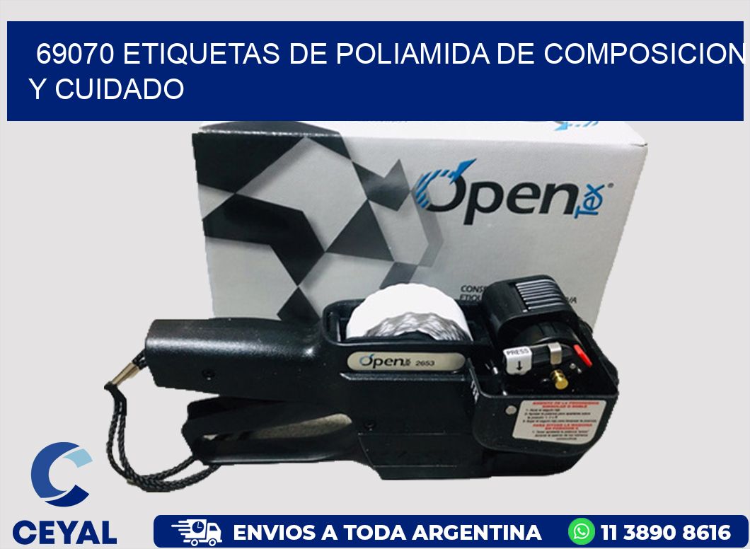 69070 etiquetas de poliamida de composicion y cuidado