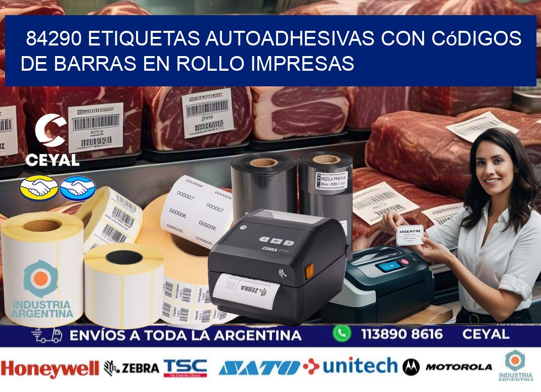 84290 Etiquetas autoadhesivas con códigos de barras en rollo impresas