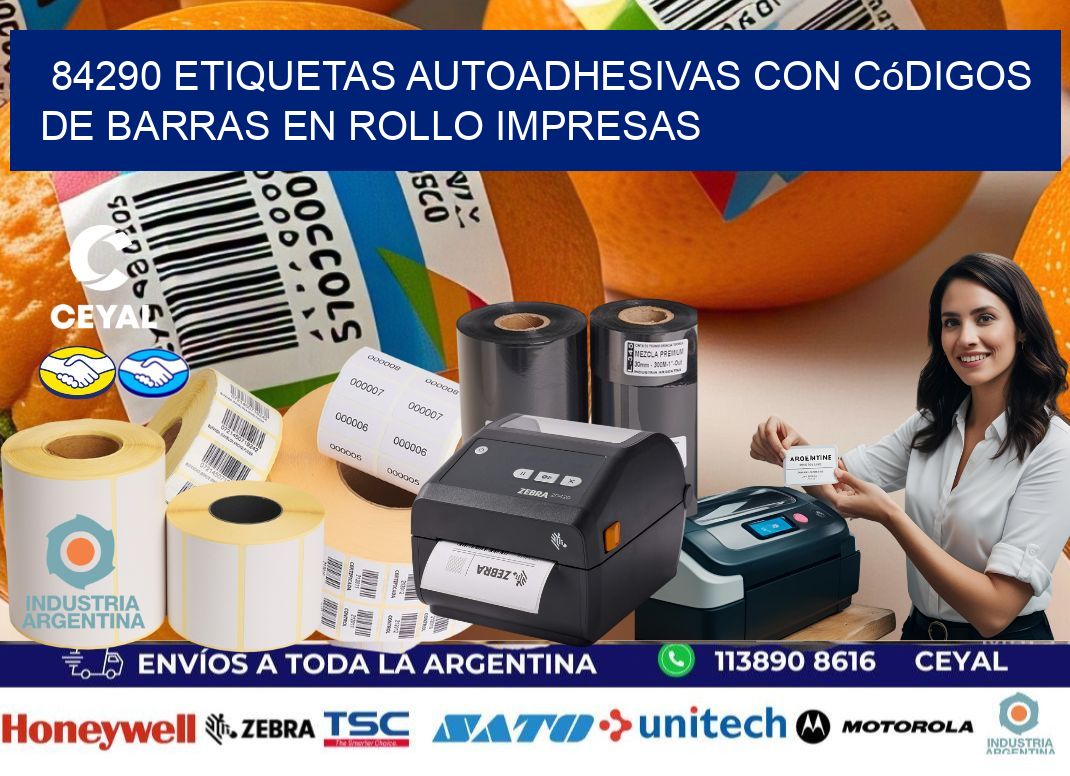 84290 Etiquetas autoadhesivas con códigos de barras en rollo impresas
