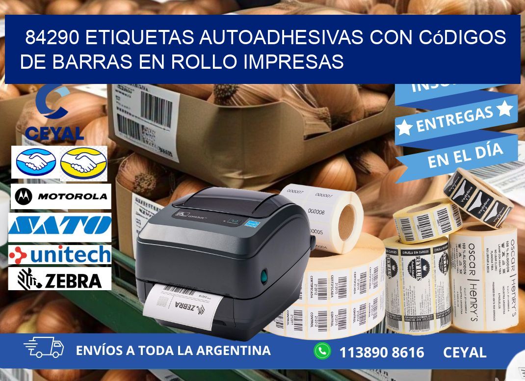 84290 Etiquetas autoadhesivas con códigos de barras en rollo impresas