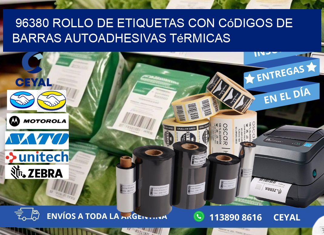 96380 Rollo de etiquetas con códigos de barras autoadhesivas térmicas