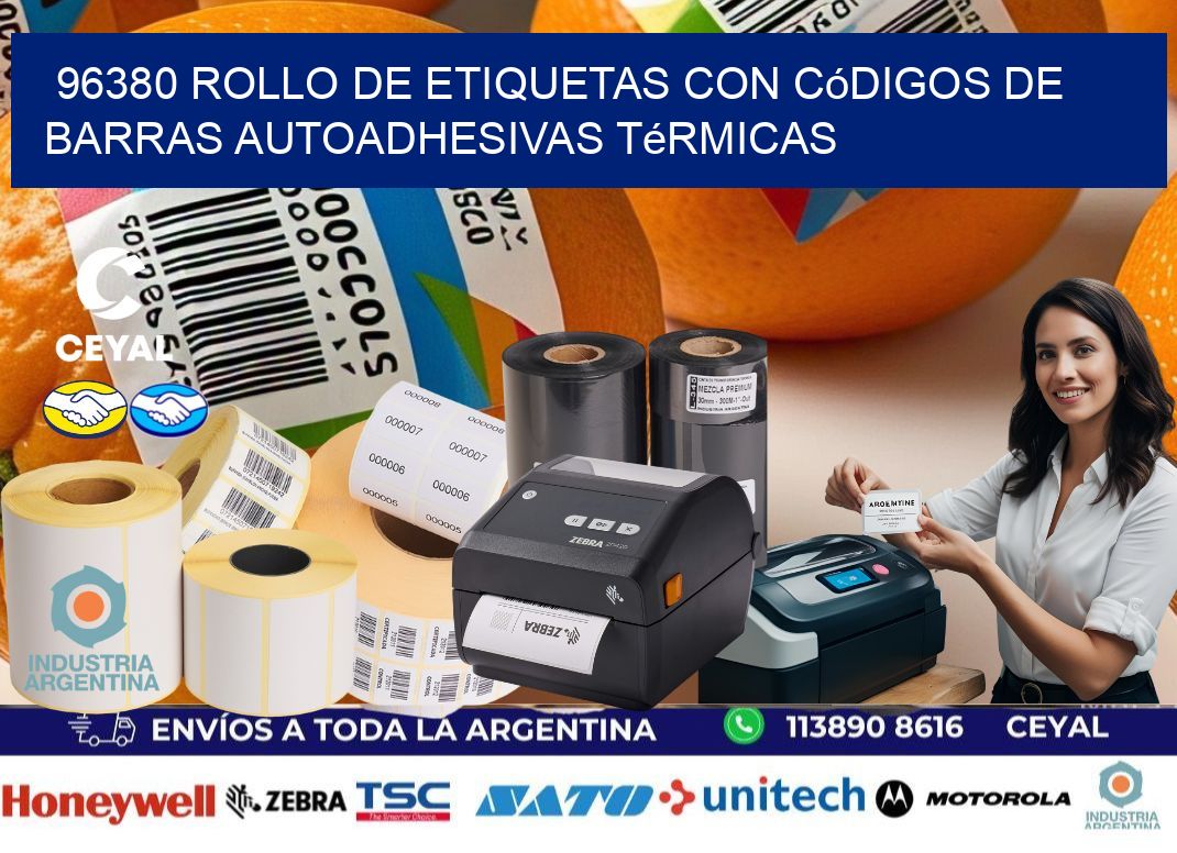 96380 Rollo de etiquetas con códigos de barras autoadhesivas térmicas