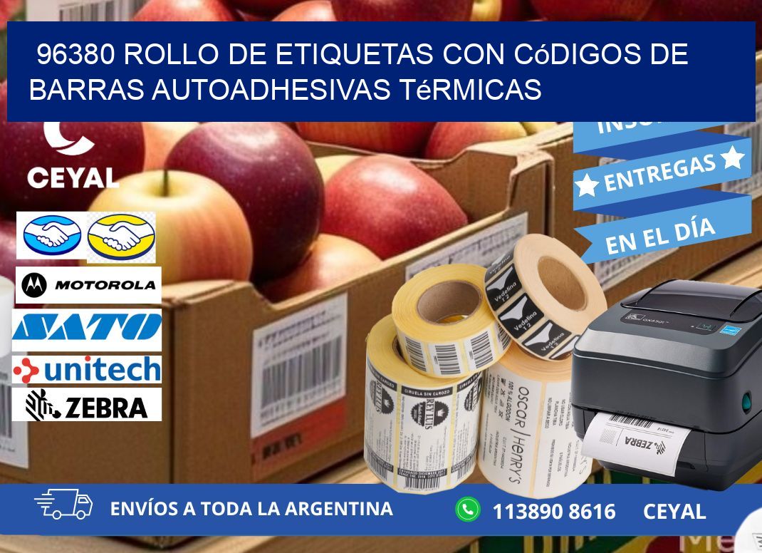 96380 Rollo de etiquetas con códigos de barras autoadhesivas térmicas