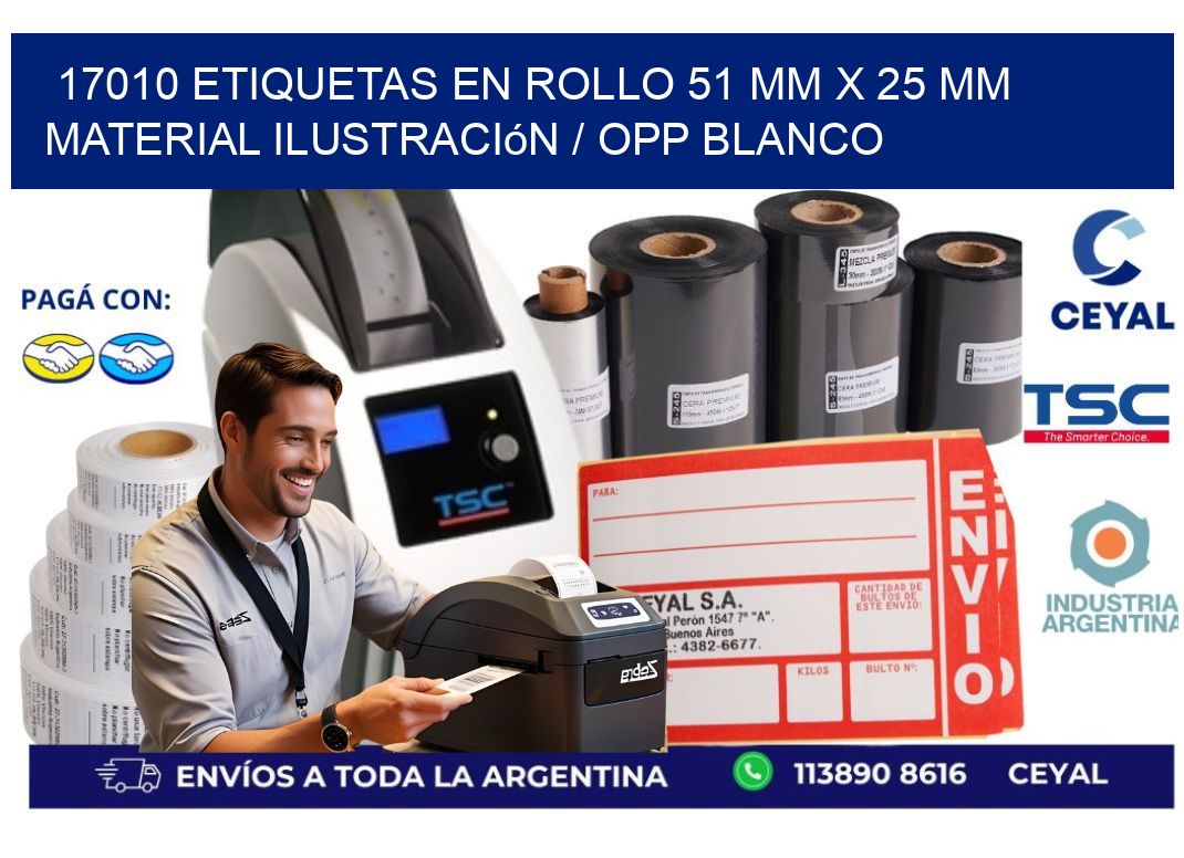17010 Etiquetas en rollo 51 mm x 25 mm material Ilustración / OPP Blanco