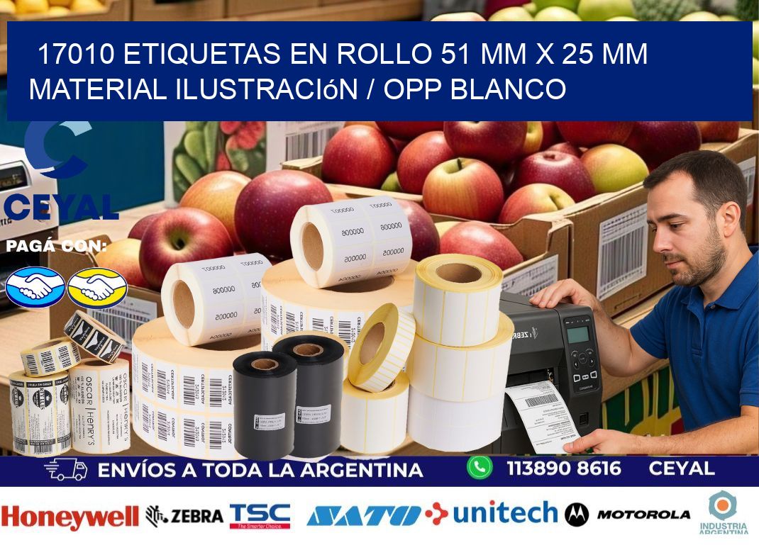 17010 Etiquetas en rollo 51 mm x 25 mm material Ilustración / OPP Blanco
