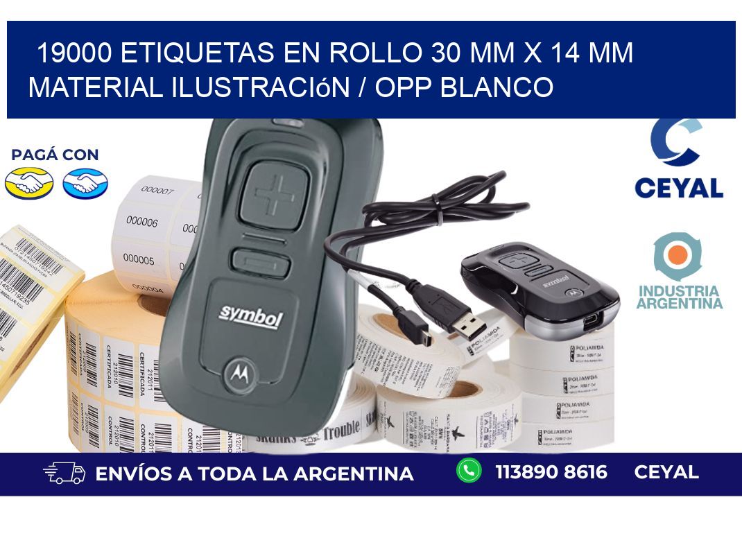 19000 Etiquetas en rollo 30 mm x 14 mm material Ilustración / OPP Blanco