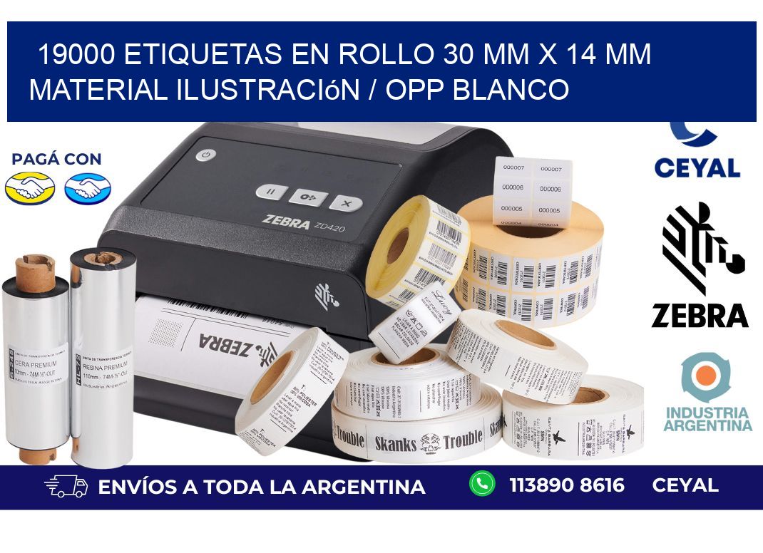 19000 Etiquetas en rollo 30 mm x 14 mm material Ilustración / OPP Blanco